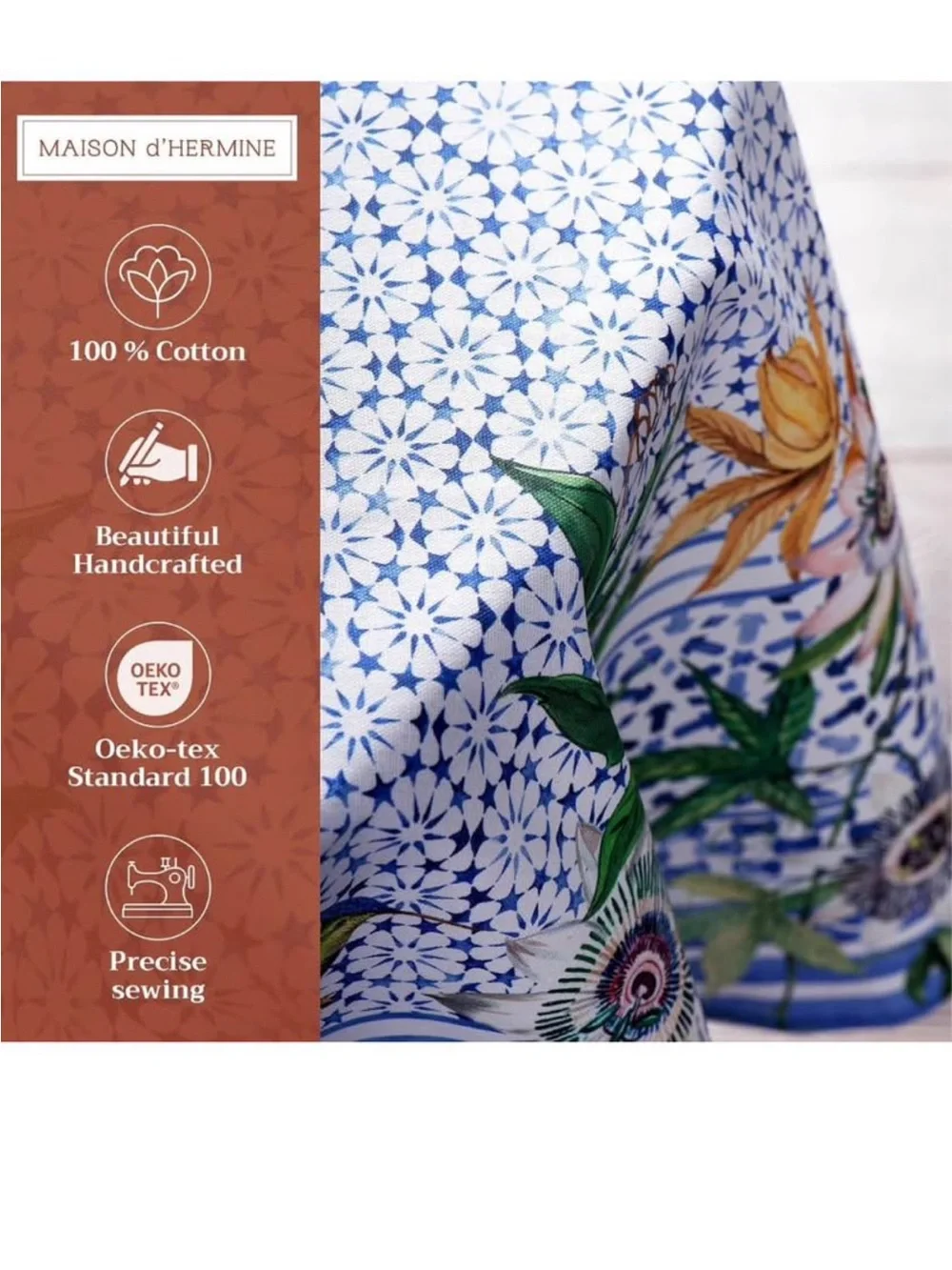 Maison d' Hermine Table Cloth Round Table 100% Cotton 69 Round Inches Tablecloth